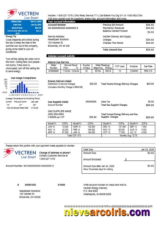 USA Ohio Vectren Energy business utility bill